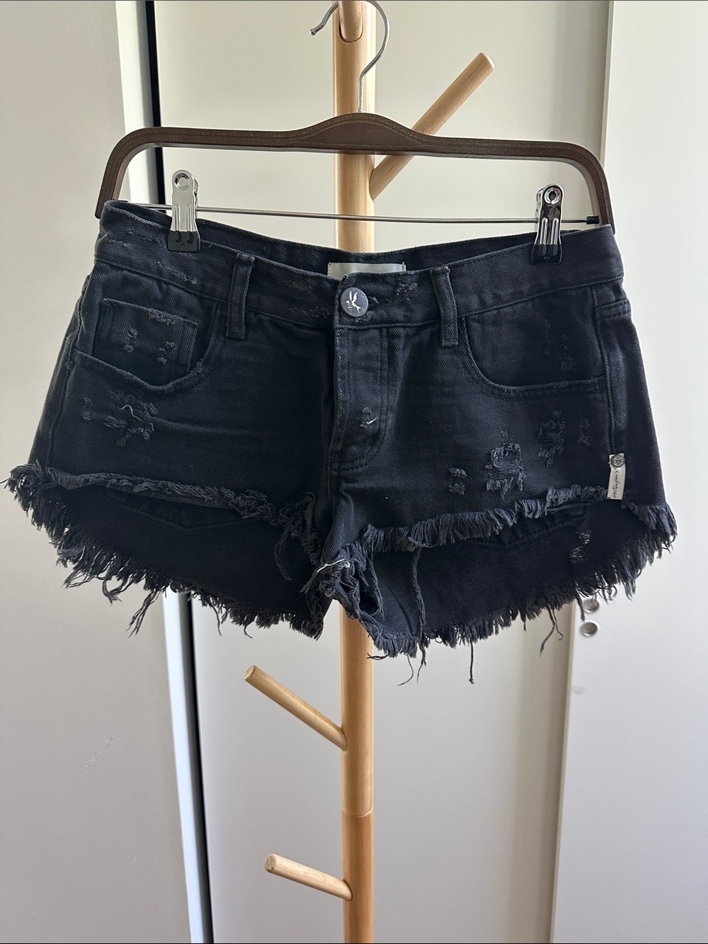 One Teaspoon Black Distressed Frayed Bonitas Denim Shorts